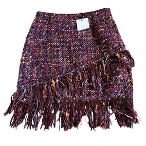 ZARA Purple Multicolored Tweed Fringe Mini Pencil Skirt Women's Size XS NWT